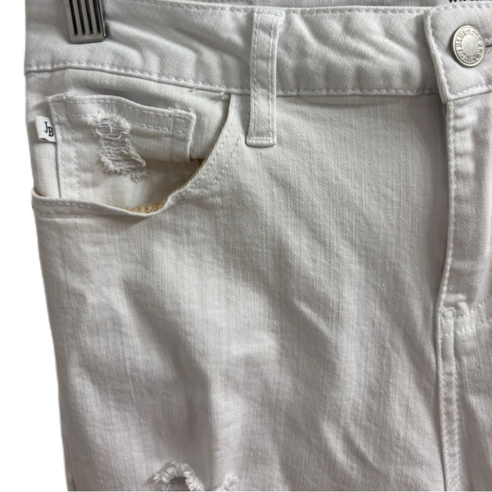 JUDY BLUE white, distressed, mid-rise boyfriend-fit jeans with a raw hem 3/26 - Picture 4 of 11